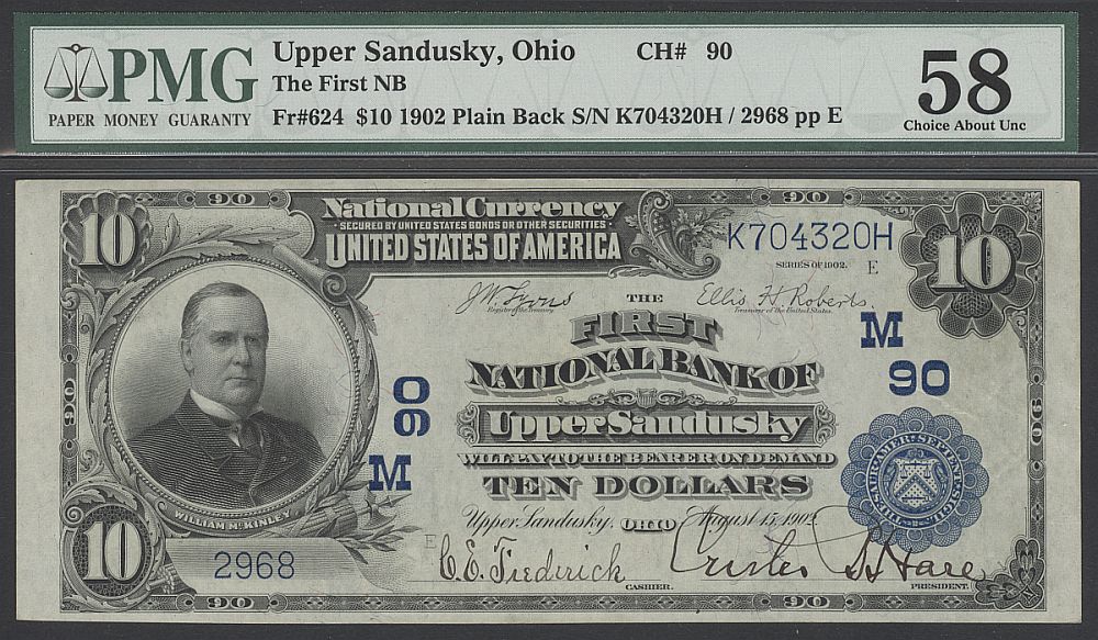 Upper Sandusky, OH, Ch.#90, 1902PB $10, 2968, PMG-58